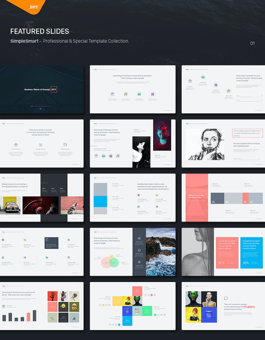 简约设计风格创意作品展示商务通用PPT模板 - 顶尖PPT