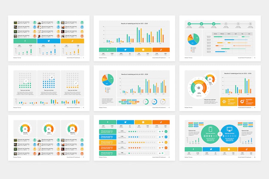 社交媒体营销KPI数据图形监控Keynote模板 - 顶尖PPT