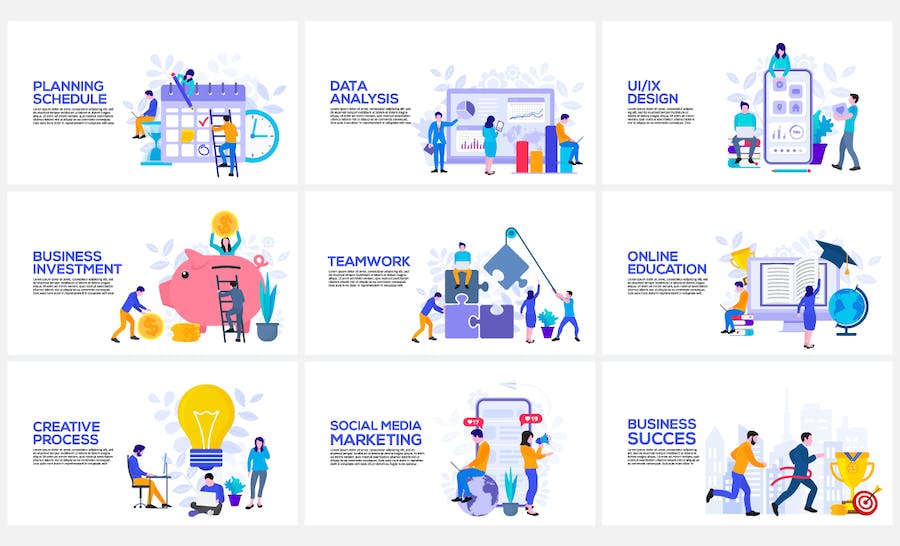 平面动画插画图表PPT模板 - 顶尖PPT