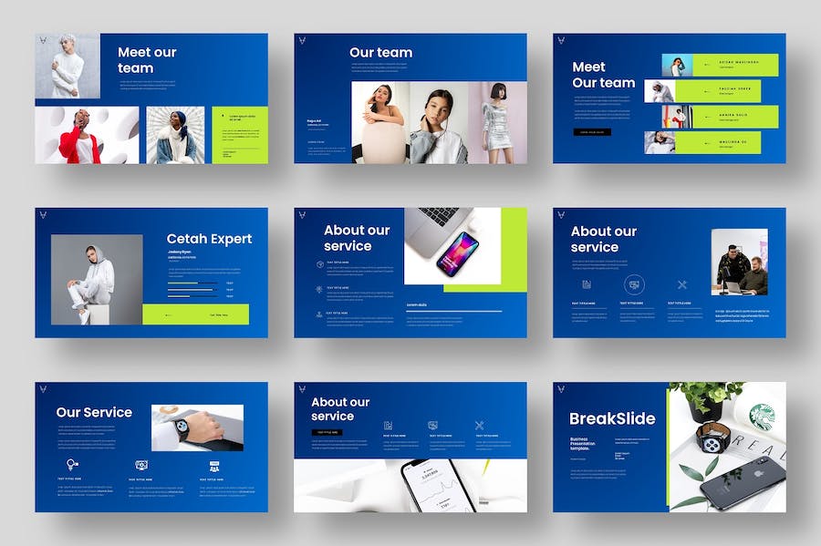 蓝绿商务产品展示PowerPoint模板 - 顶尖PPT