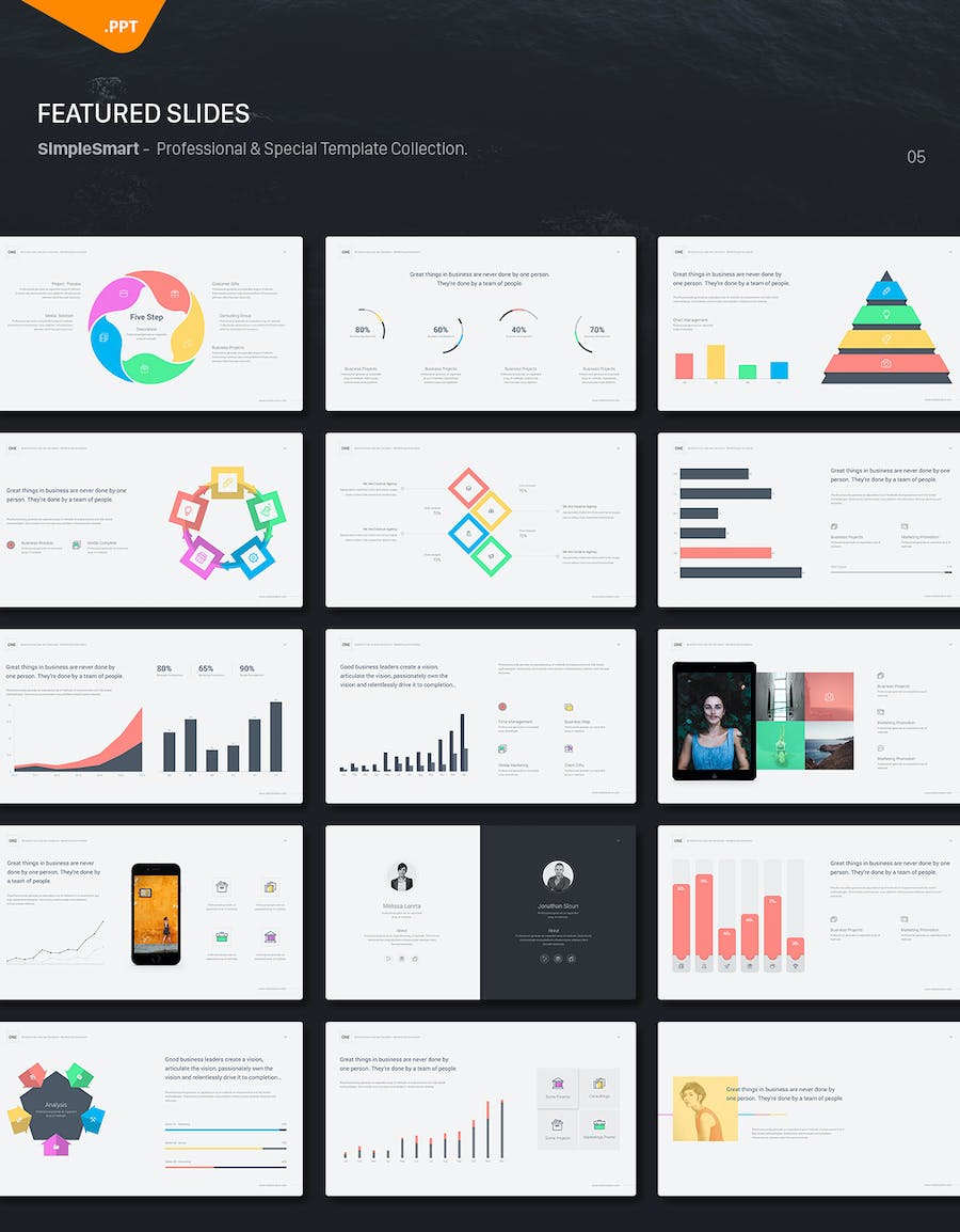 简约设计风格创意作品展示商务通用PPT模板 - 顶尖PPT