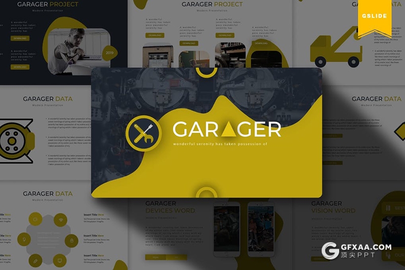 30页汽车配件汽车维修救援系列Google slides模板5种配色 - 顶尖PPT