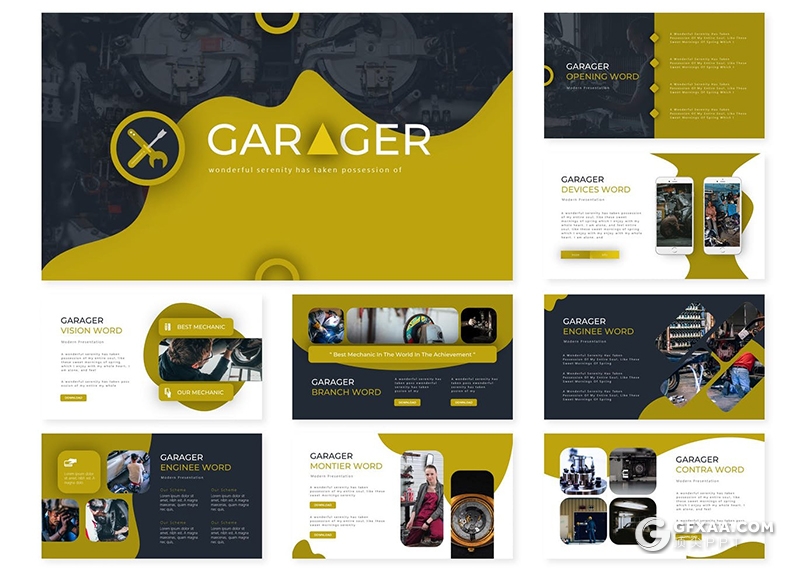 30页汽车配件汽车维修救援系列Google slides模板5种配色 - 顶尖PPT