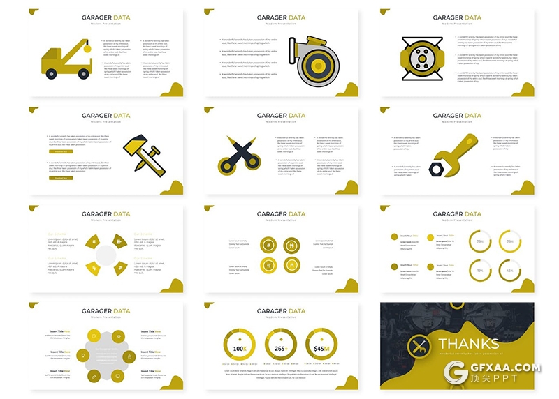 30页汽车配件汽车维修救援系列Google slides模板5种配色 - 顶尖PPT