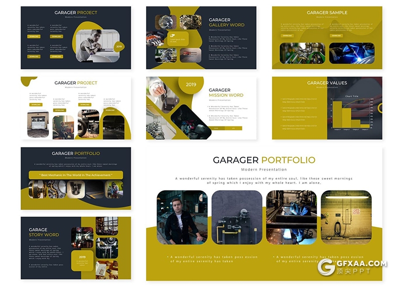 30页汽车配件汽车维修救援系列Google slides模板5种配色 - 顶尖PPT
