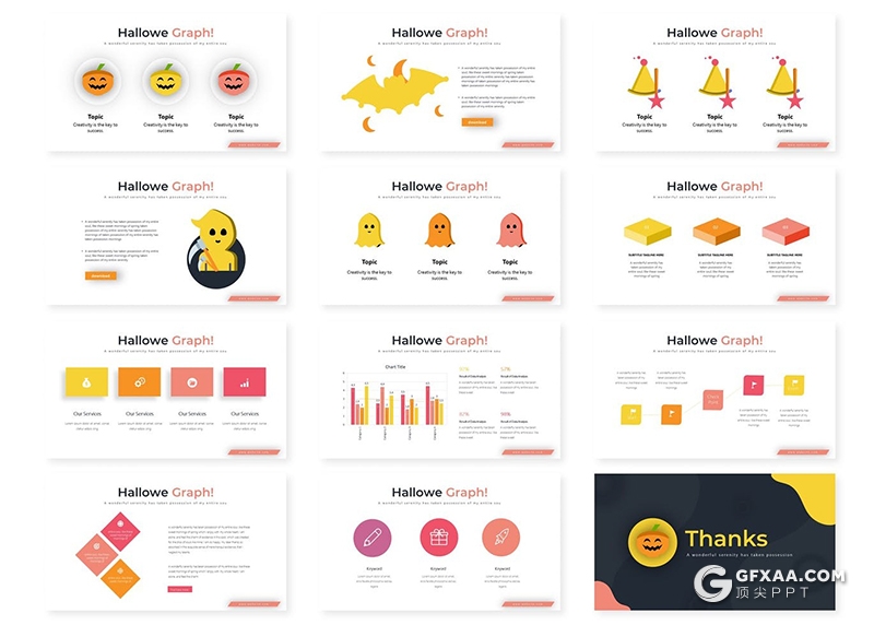 卡通西方节日万圣节南瓜派对活动策划keynote模板5种配色 - 顶尖PPT