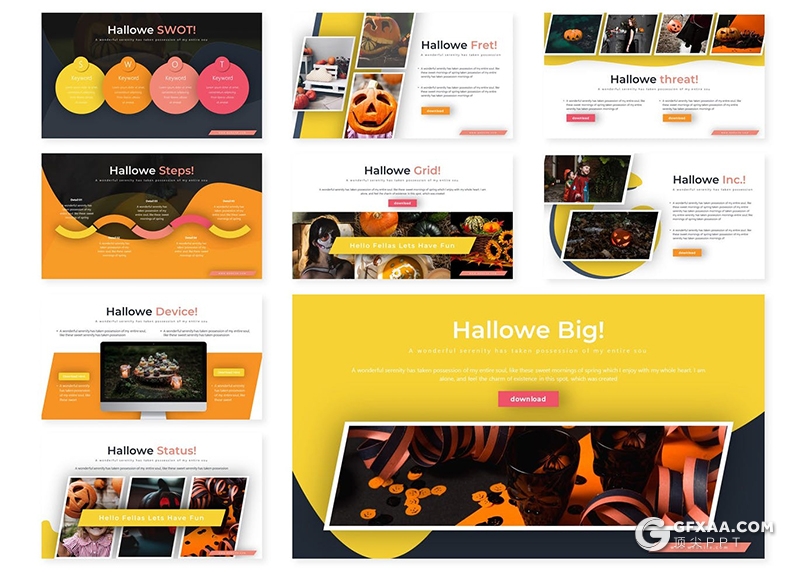 卡通西方节日万圣节南瓜派对活动策划keynote模板5种配色 - 顶尖PPT