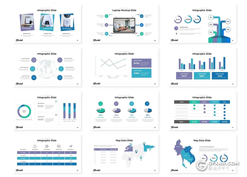 30页国外简约风格商务多用途PPT模板5种配色 - 顶尖PPT
