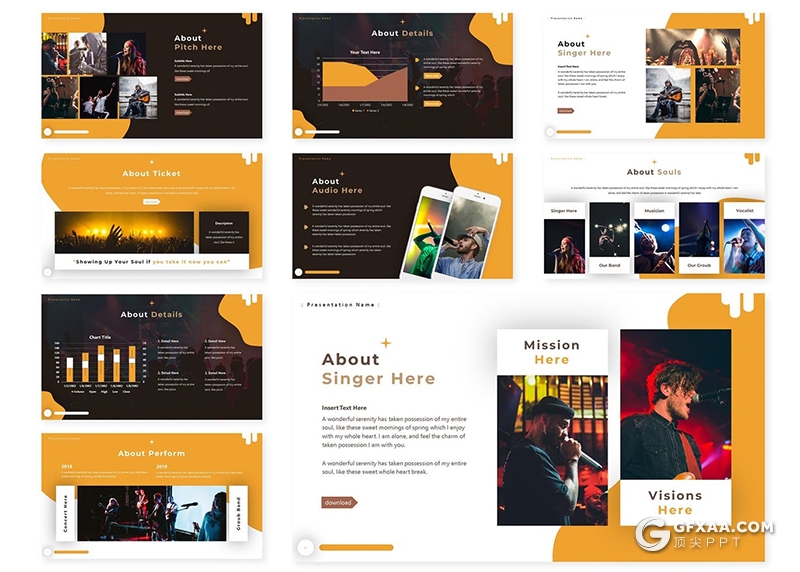 30页创意设计音乐演唱会音乐活动策划keynote模板5种配色 - 顶尖PPT