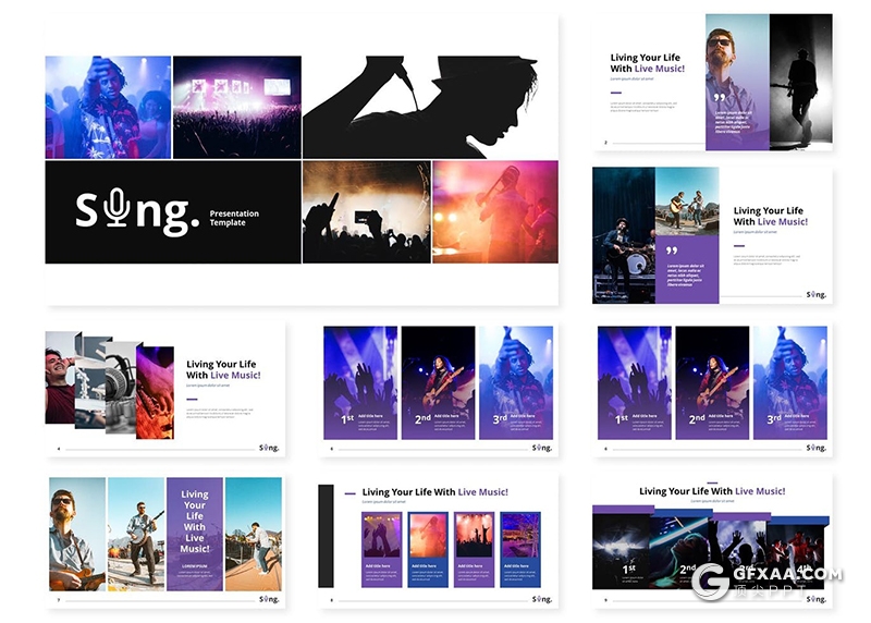 30页国外演唱会活动现场规划音乐节活动策划Google slides模板5种配色 - 顶尖PPT