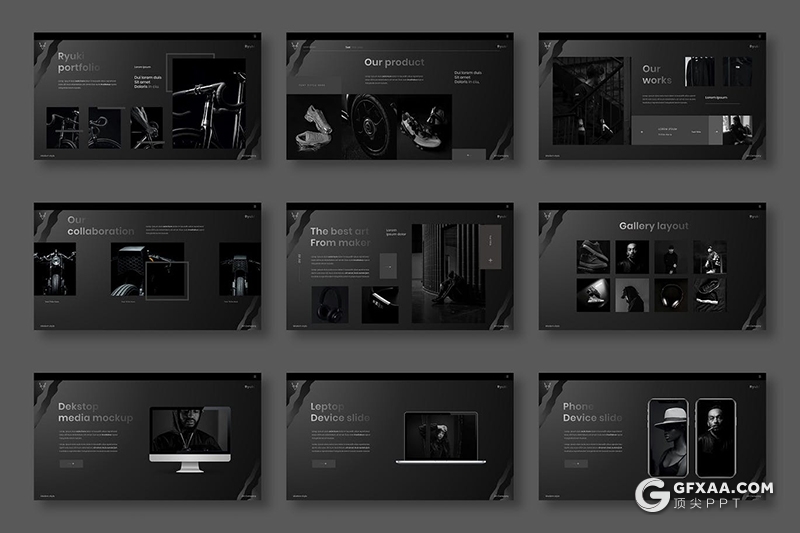 39页纯黑色产品建筑展示时尚流行风格PPT模板 - 顶尖PPT