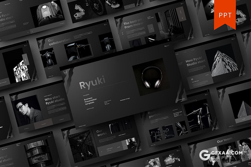 39页纯黑色产品建筑展示时尚流行风格PPT模板 - 顶尖PPT