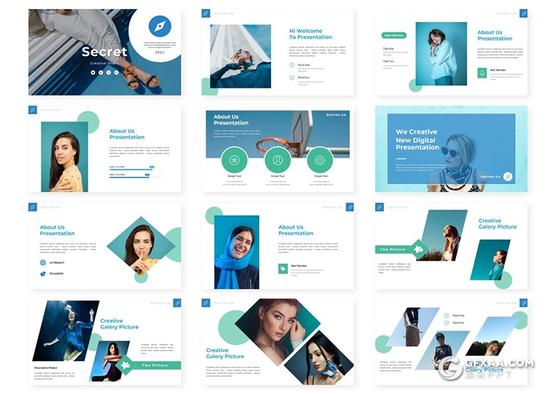 30页蓝绿配色商务计划工作汇报总结通用PPT模板 - 顶尖PPT