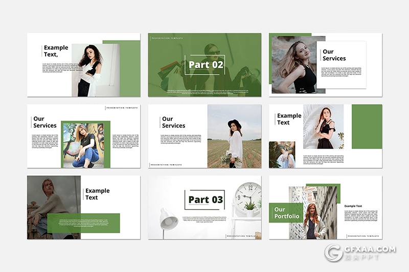 绿色国外时尚女性服装展示服装行业分析PPT模板 - 顶尖PPT