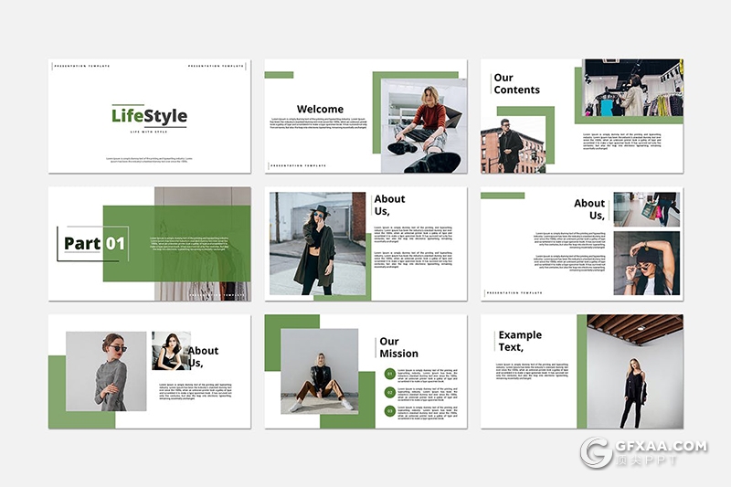 绿色国外时尚女性服装展示服装行业分析PPT模板 - 顶尖PPT