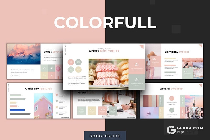 30页时尚简约小清新文艺风格Google slides模板5种配色 - 顶尖PPT