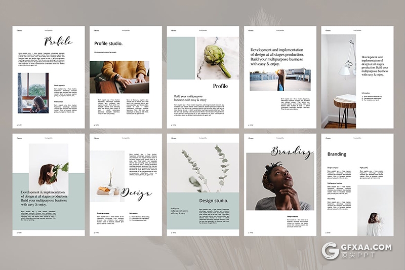 52页竖版国外简约文艺唯美风格PPT模板 - 顶尖PPT