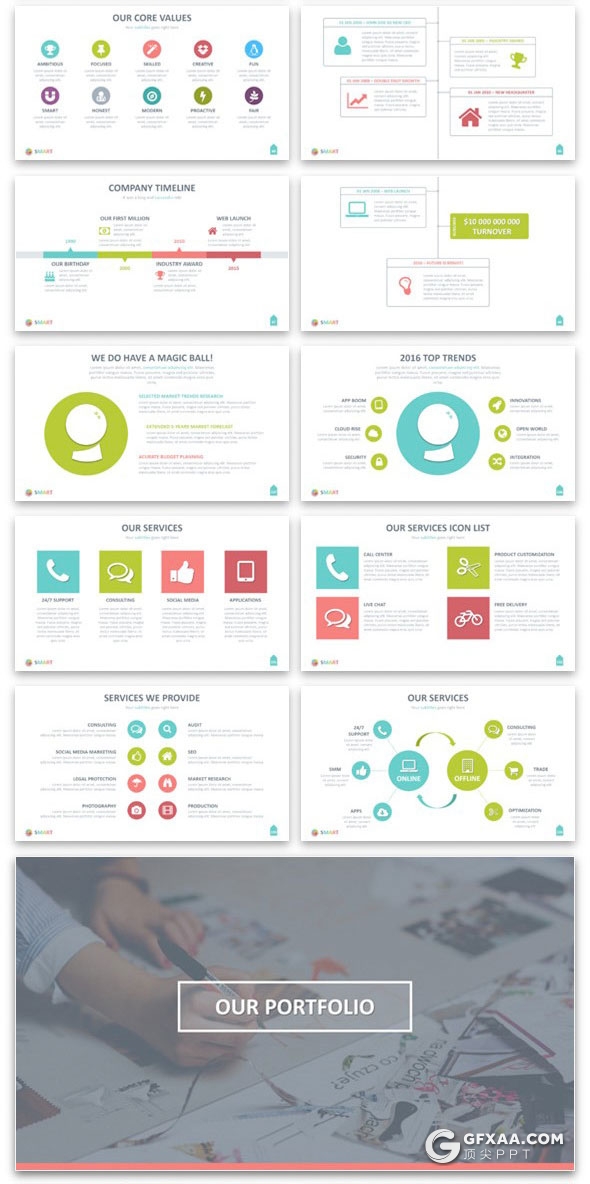 333页彩色动画欧美商务数据统计工作汇报企业介绍通用PPT模板16:9/4:3尺寸ppt - 顶尖PPT