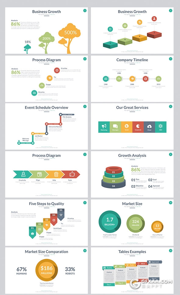 403页国外大型商务通用PPT模板16:9/4:3/16:10/A4四种尺寸PPT模板 - 顶尖PPT