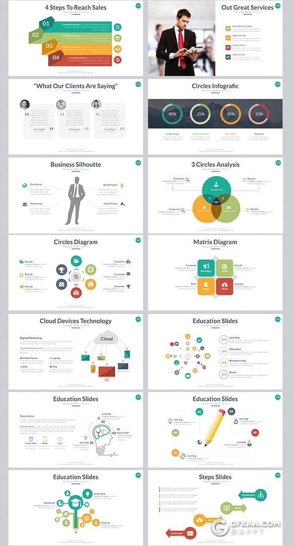 403页国外大型商务通用PPT模板16:9/4:3/16:10/A4四种尺寸PPT模板 - 顶尖PPT