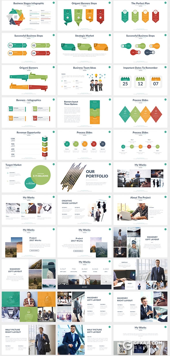403页国外大型商务通用PPT模板16:9/4:3/16:10/A4四种尺寸PPT模板 - 顶尖PPT