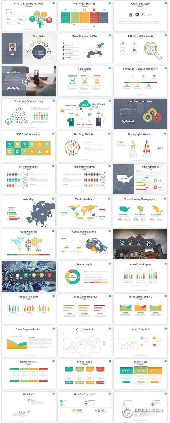 403页国外大型商务通用PPT模板16:9/4:3/16:10/A4四种尺寸PPT模板 - 顶尖PPT