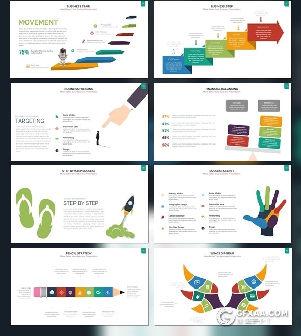 300页国外高端商务风格企业介绍工作计划总结商务图形PPT模板10种配色 - 顶尖PPT