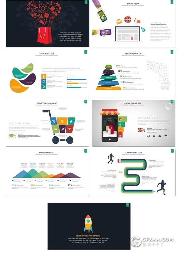 300页国外高端商务风格企业介绍工作计划总结商务图形PPT模板10种配色 - 顶尖PPT