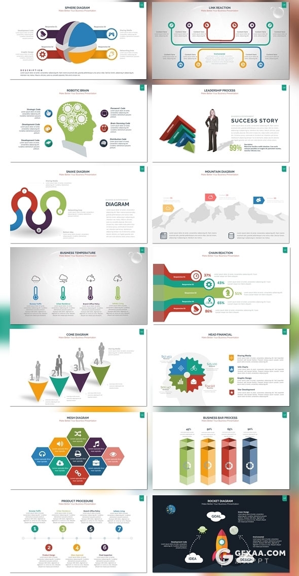 300页国外高端商务风格企业介绍工作计划总结商务图形PPT模板10种配色 - 顶尖PPT