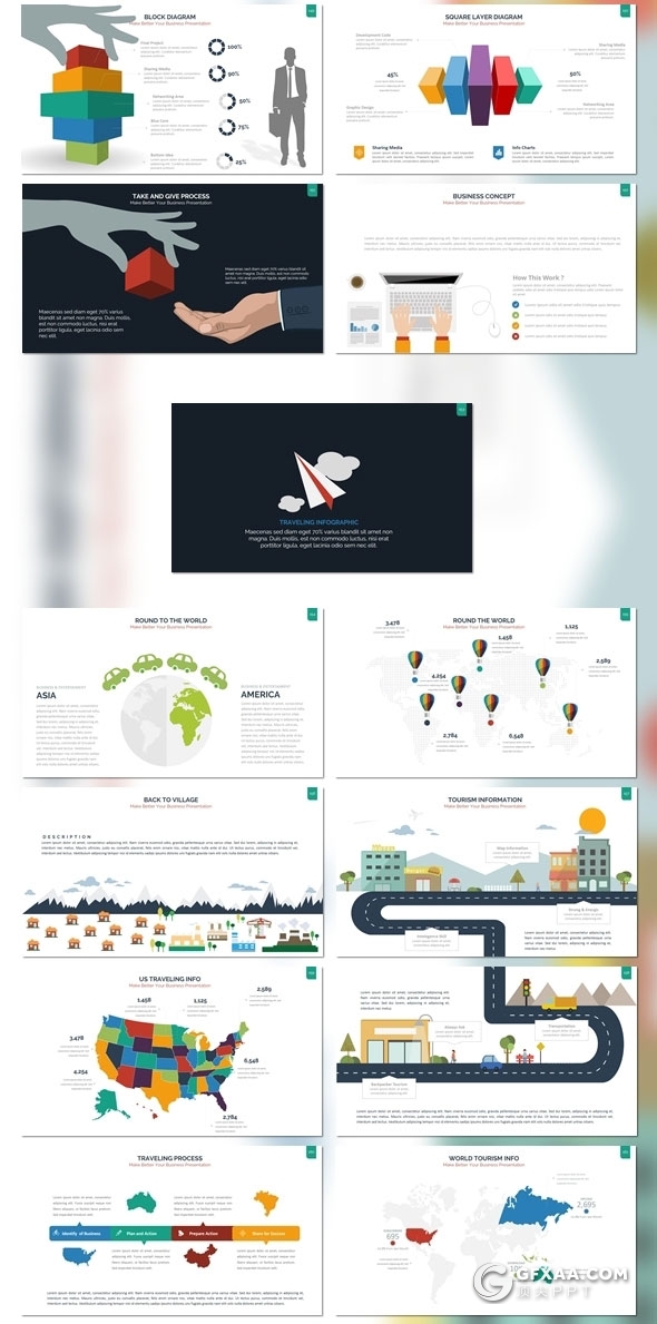 300页国外高端商务风格企业介绍工作计划总结商务图形PPT模板10种配色 - 顶尖PPT