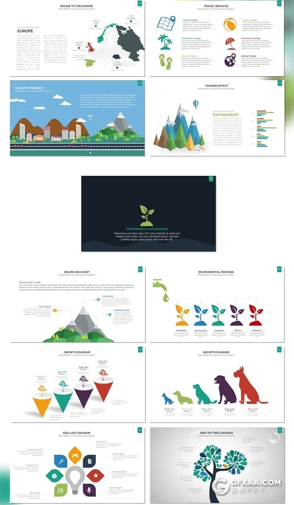 300页国外高端商务风格企业介绍工作计划总结商务图形PPT模板10种配色 - 顶尖PPT