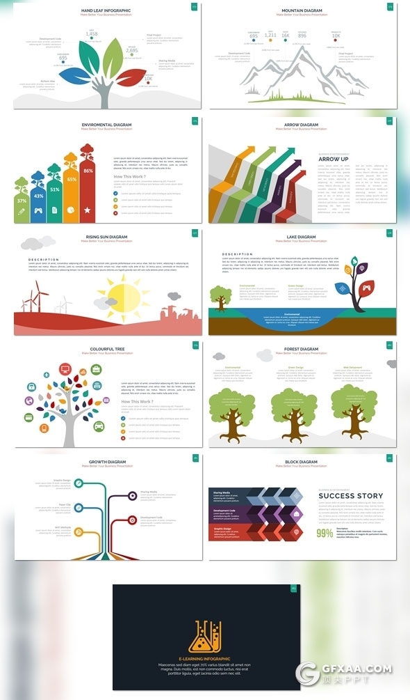 300页国外高端商务风格企业介绍工作计划总结商务图形PPT模板10种配色 - 顶尖PPT