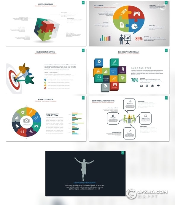 300页国外高端商务风格企业介绍工作计划总结商务图形PPT模板10种配色 - 顶尖PPT