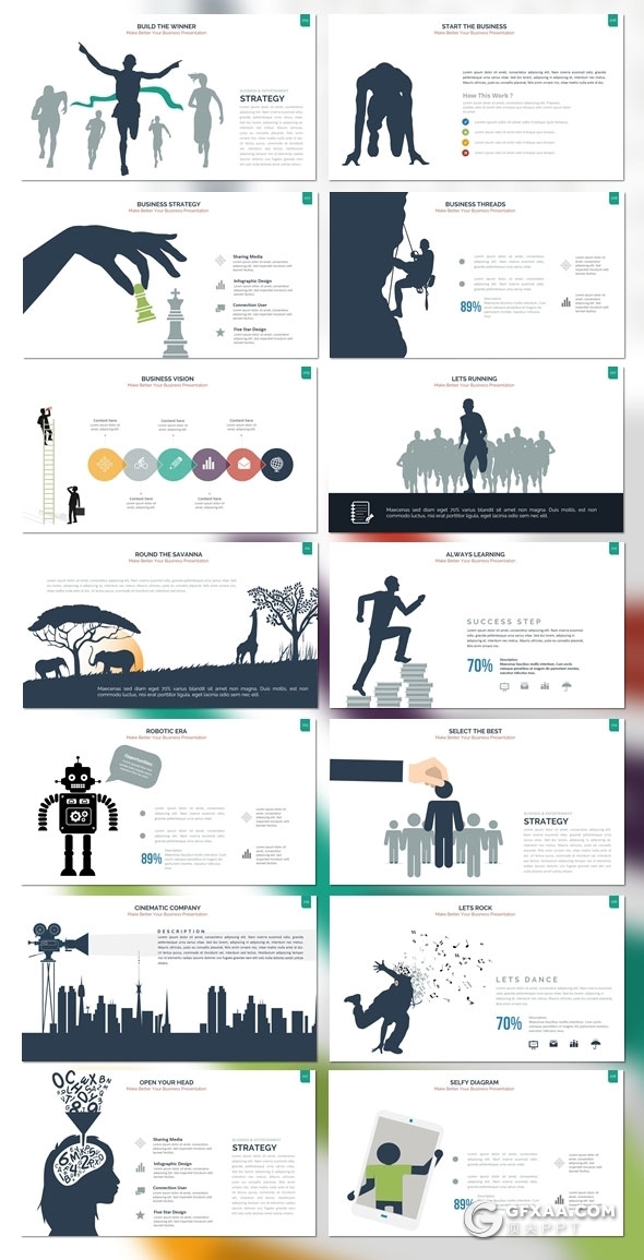 300页国外高端商务风格企业介绍工作计划总结商务图形PPT模板10种配色 - 顶尖PPT