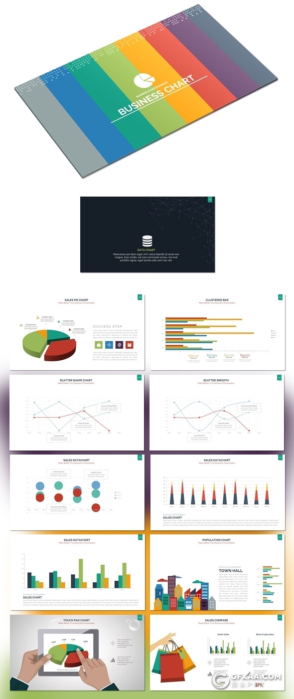 300页国外高端商务风格企业介绍工作计划总结商务图形PPT模板10种配色 - 顶尖PPT