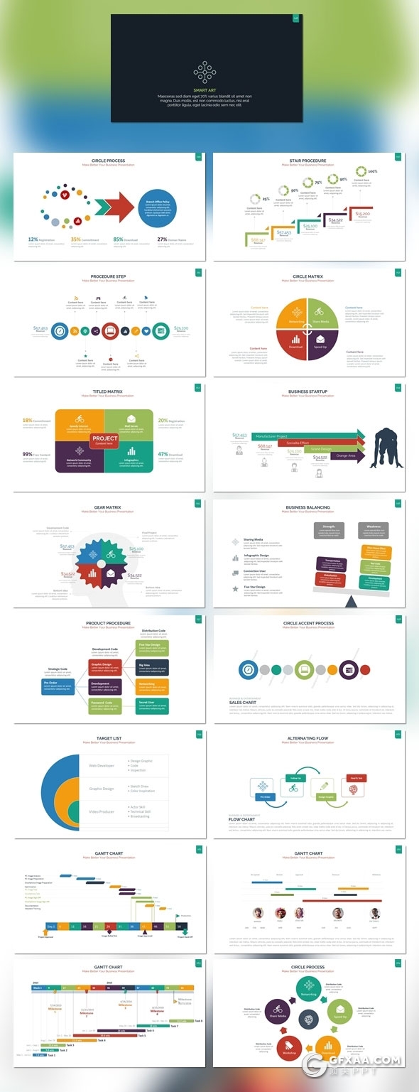 300页国外高端商务风格企业介绍工作计划总结商务图形PPT模板10种配色 - 顶尖PPT