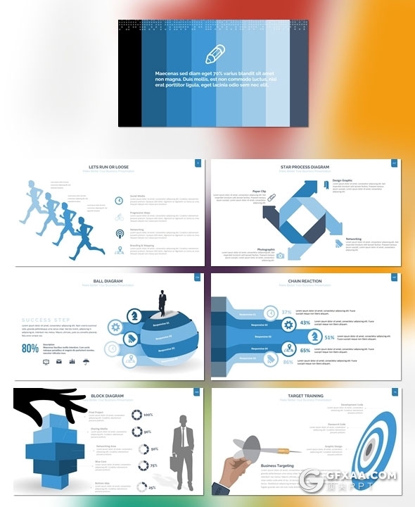 300页国外高端商务风格企业介绍工作计划总结商务图形PPT模板10种配色 - 顶尖PPT