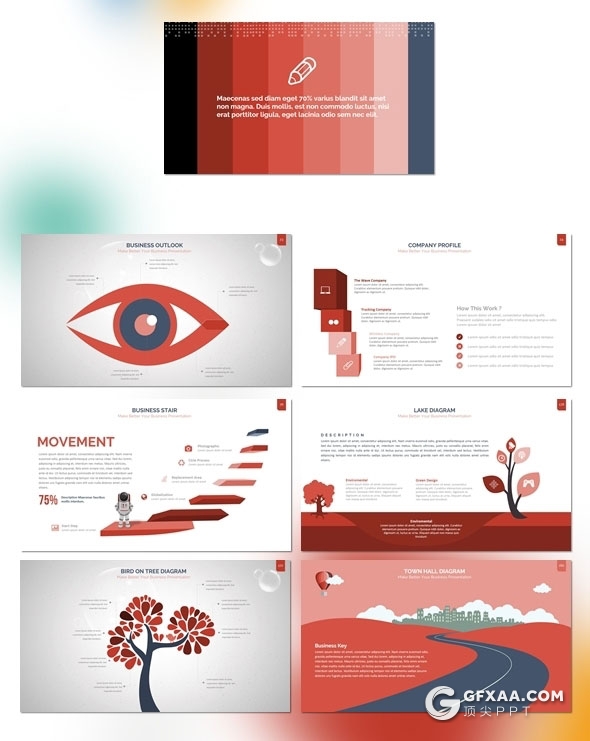 300页国外高端商务风格企业介绍工作计划总结商务图形PPT模板10种配色 - 顶尖PPT