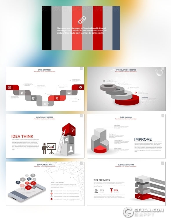 300页国外高端商务风格企业介绍工作计划总结商务图形PPT模板10种配色 - 顶尖PPT