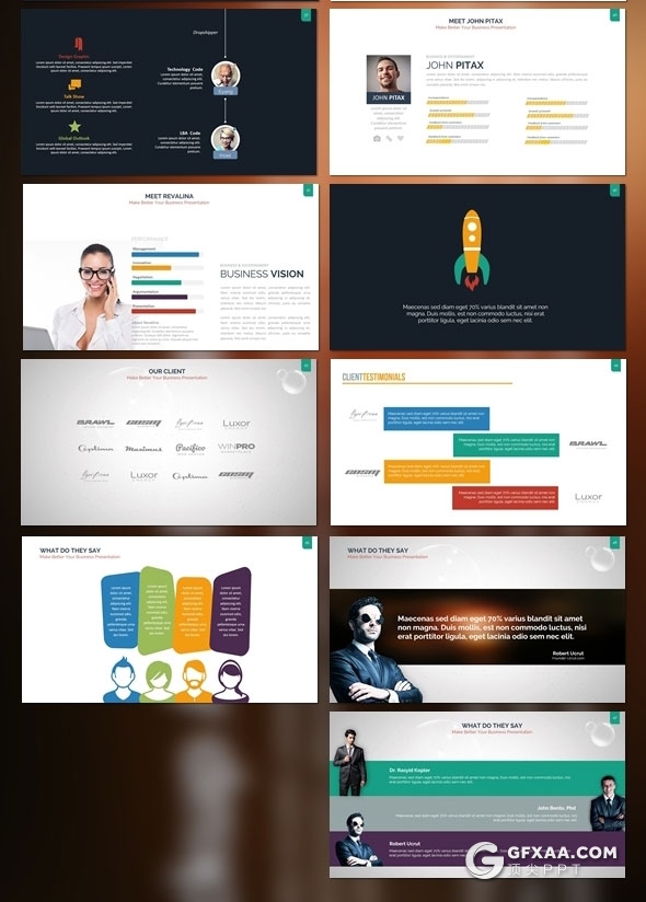 300页国外高端商务风格企业介绍工作计划总结商务图形PPT模板10种配色 - 顶尖PPT