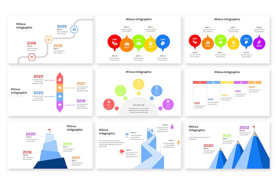 彩色步骤流程信息图形keynote模板 - 顶尖PPT