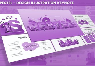 紫色PESTEL设计分析主题Keynote插画图表 - 顶尖PPT
