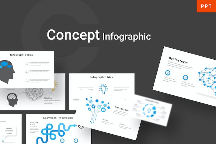 概念思维导图信息图形展示PPT模板 - 顶尖PPT