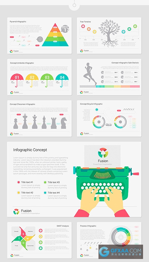 5种配色扁平化唯美色系卡通风格PPT模板 - 顶尖PPT