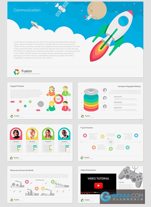 5种配色扁平化唯美色系卡通风格PPT模板 - 顶尖PPT