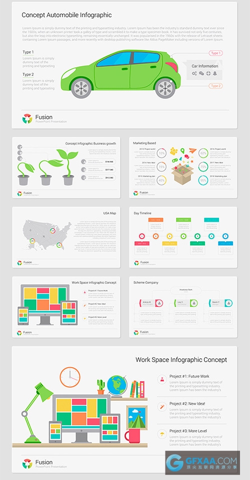 5种配色扁平化唯美色系卡通风格PPT模板 - 顶尖PPT
