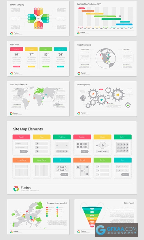 5种配色扁平化唯美色系卡通风格PPT模板 - 顶尖PPT