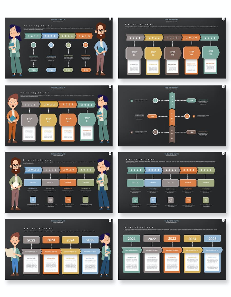 卡通人物讲解时间轴插画PPT模板 - 顶尖PPT