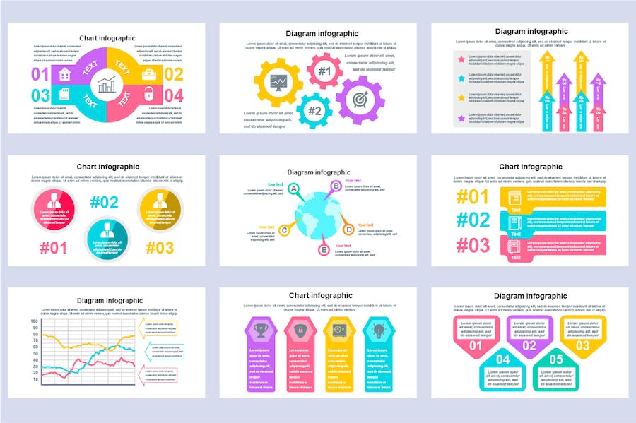 彩色信息图形图表PPT模板 - 顶尖PPT