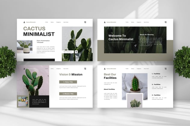 仙人掌极简风格植物主题keynote模板 - 顶尖PPT